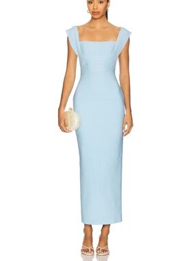 elliatt fiona blue fitted maxi gown dress size medium